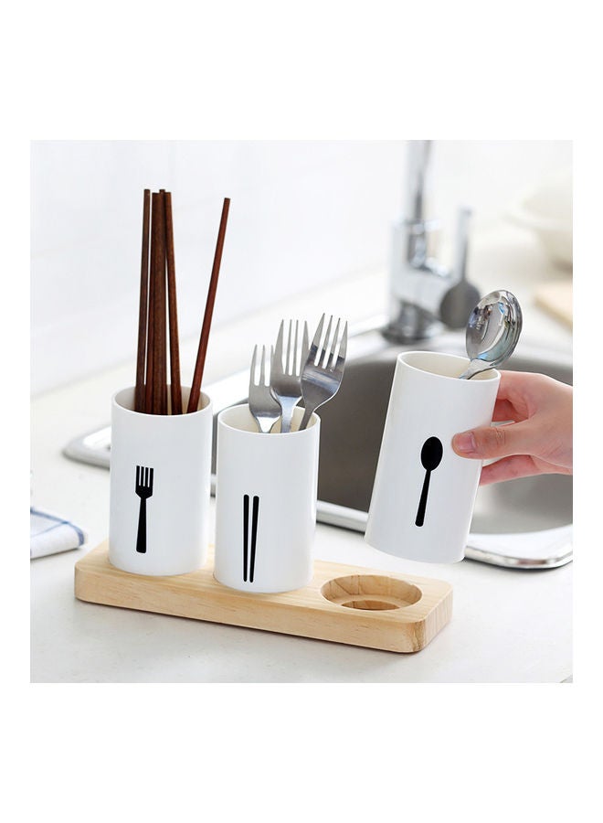 3-Piece Cutlery Holder For Chopstick, Fork, Spoon White/Black/Beige 240 x 130 x 90mm - Image 5